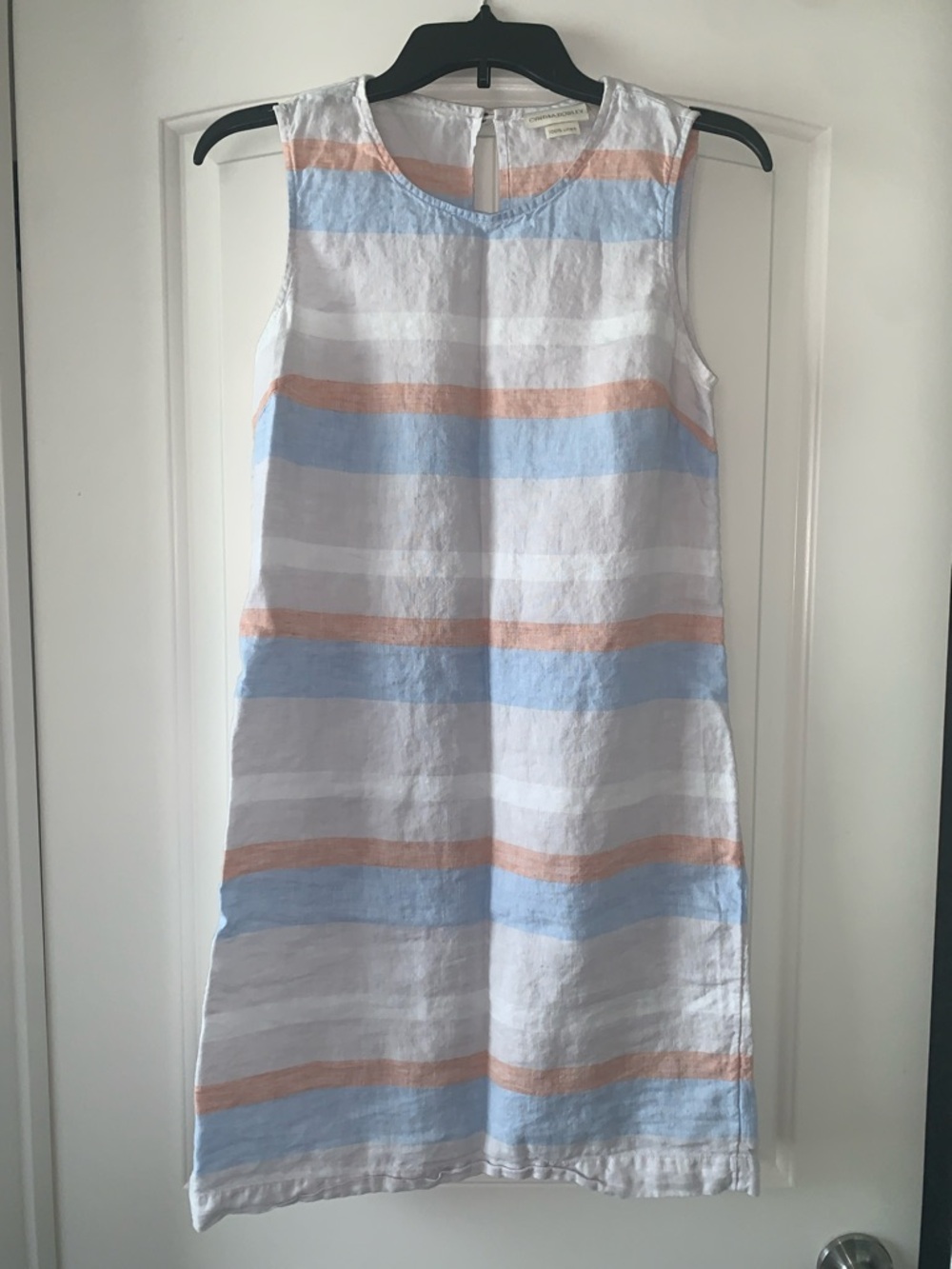 Cynthia Rowley Women’s Sleeveless Linen Pastel Striped Shift Summer Dress Size 2